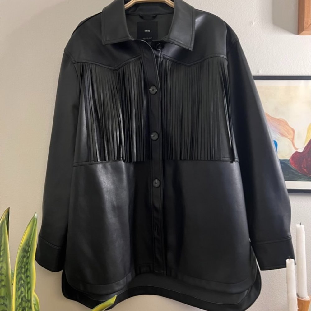 Mango | Oversize Faux-Leather Fringe Jacket